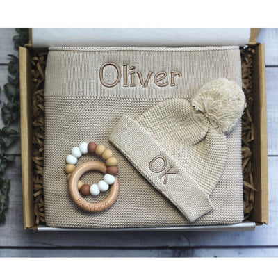 Blanket & Beanie Baby Gift Box - Oatmeal - Fauve + Co