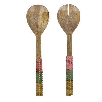 Chroma S/2 Wood Salad Servers - Pink/Green - Fauve + Co