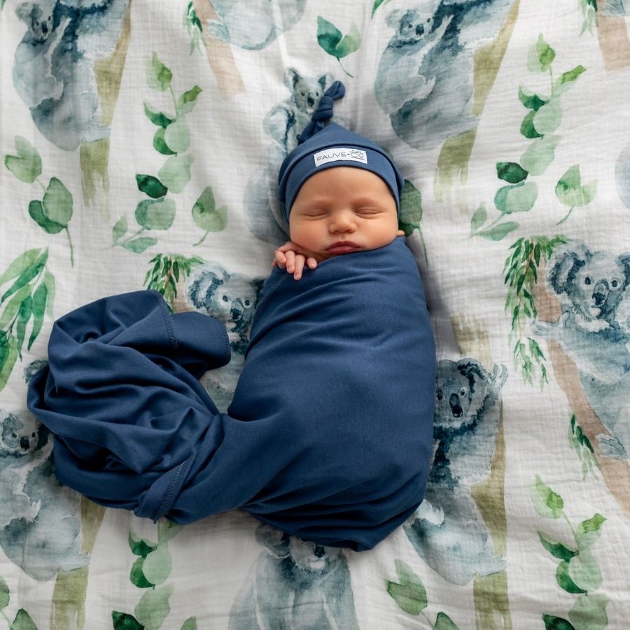 Evie Stretch Jersey Swaddle Steel Blue