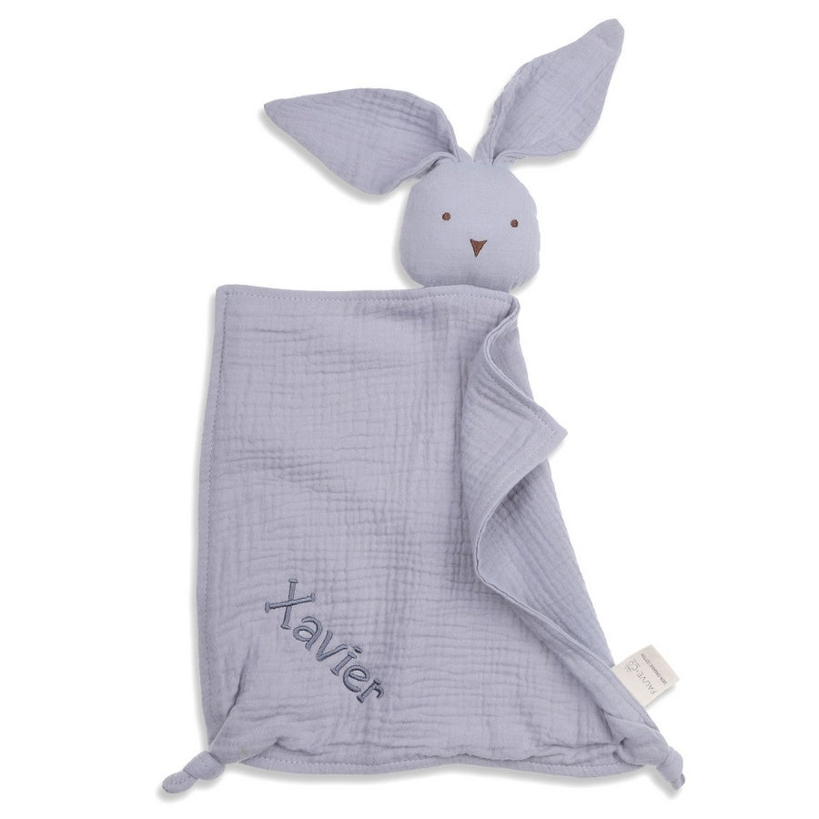 Personalised Bunny Muslin Comforter Grey