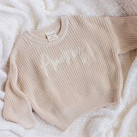 Personalised Chunky Knit Baby Jumper Bone - Fauve + Co