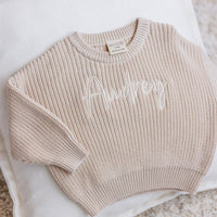 Personalised Chunky Knit Baby Jumper Bone - Fauve + Co