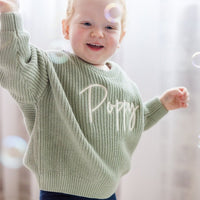 Personalised Chunky Knit Baby Jumper Sage - Fauve + Co