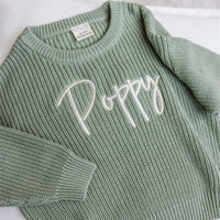 Personalised Chunky Knit Baby Jumper Sage - Fauve + Co