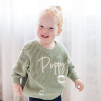 Personalised Chunky Knit Baby Jumper Sage - Fauve + Co