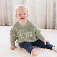 Personalised Chunky Knit Baby Jumper Sage - Fauve + Co