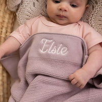 Personalised Cotton Knit Baby Blanket Dusty Lilac - Fauve + Co