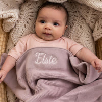 Personalised Cotton Knit Baby Blanket Dusty Lilac - Fauve + Co