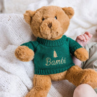 Personalised Cuddles Christmas Teddy Bear - Tawny/Green - Fauve + Co