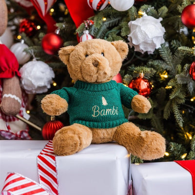 Personalised Cuddles Christmas Teddy Bear - Tawny/Green - Fauve + Co