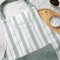 Personalised French Stripe Cotton Apron Sage - Fauve + Co