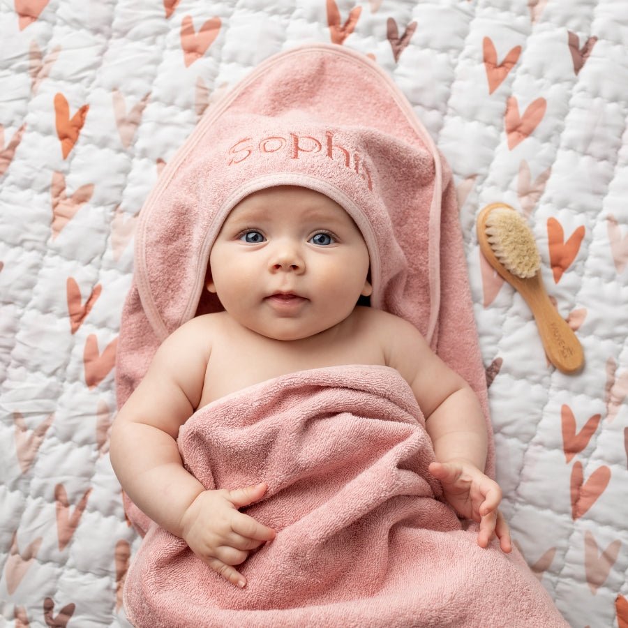 Personalised Hooded Baby Towel Dusky Rose