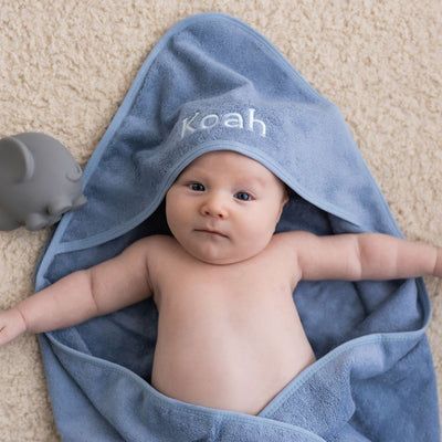Personalised Hooded Baby Towel Dusty Blue - Fauve + Co