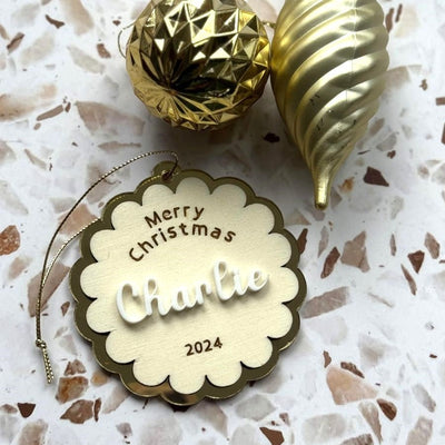 Personalised Merry Christmas Ornament - Scalloped - Fauve + Co