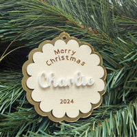 Personalised Merry Christmas Ornament - Scalloped - Fauve + Co