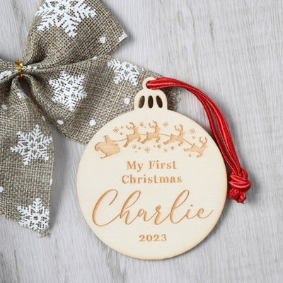 Personalised My First Christmas Ply Ornament - Reindeers - Fauve + Co