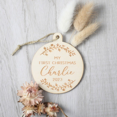 Personalised My First Christmas Ply Ornament - Wreath - Fauve + Co