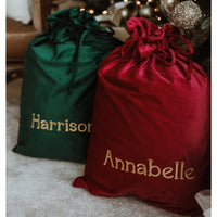 Personalised Velvet Christmas Sack - Green - Fauve + Co