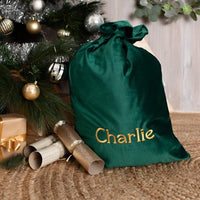 Personalised Velvet Christmas Sack - Green - Fauve + Co