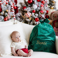 Personalised Velvet Christmas Sack - Green - Fauve + Co