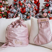 Personalised Velvet Christmas Sack - Pink - Fauve + Co