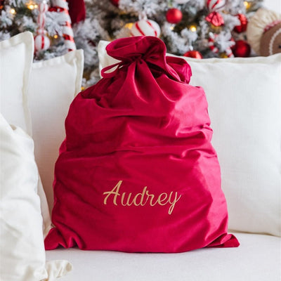 Personalised Velvet Christmas Sack - Red - Fauve + Co