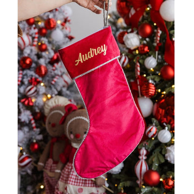 Personalised Velvet Christmas Stocking - Red - Fauve + Co